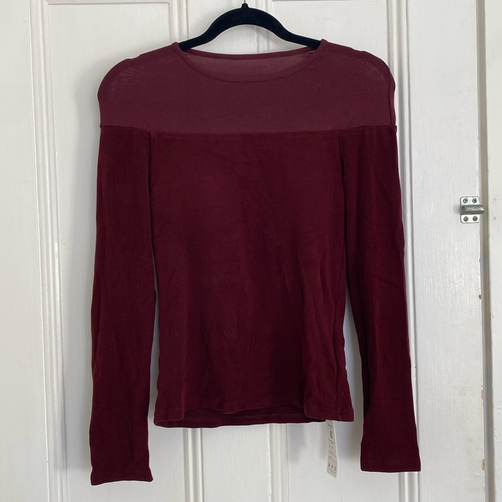 Burgundy Eco-Mousse Longsleeve Top with Sheer Detailing